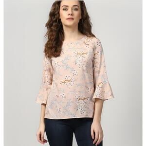 Harpa Peach Pink Floral Bell Sleeve Blouse Boho Romantic Top Size Medium